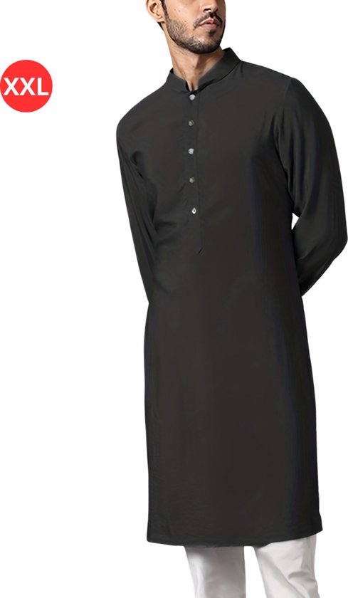 Livano Islamitische Kleding - Djellaba Heren - Moslim Kleding - Arabisch Mannen Kaftan - Alhamdulillah - Zwart XL