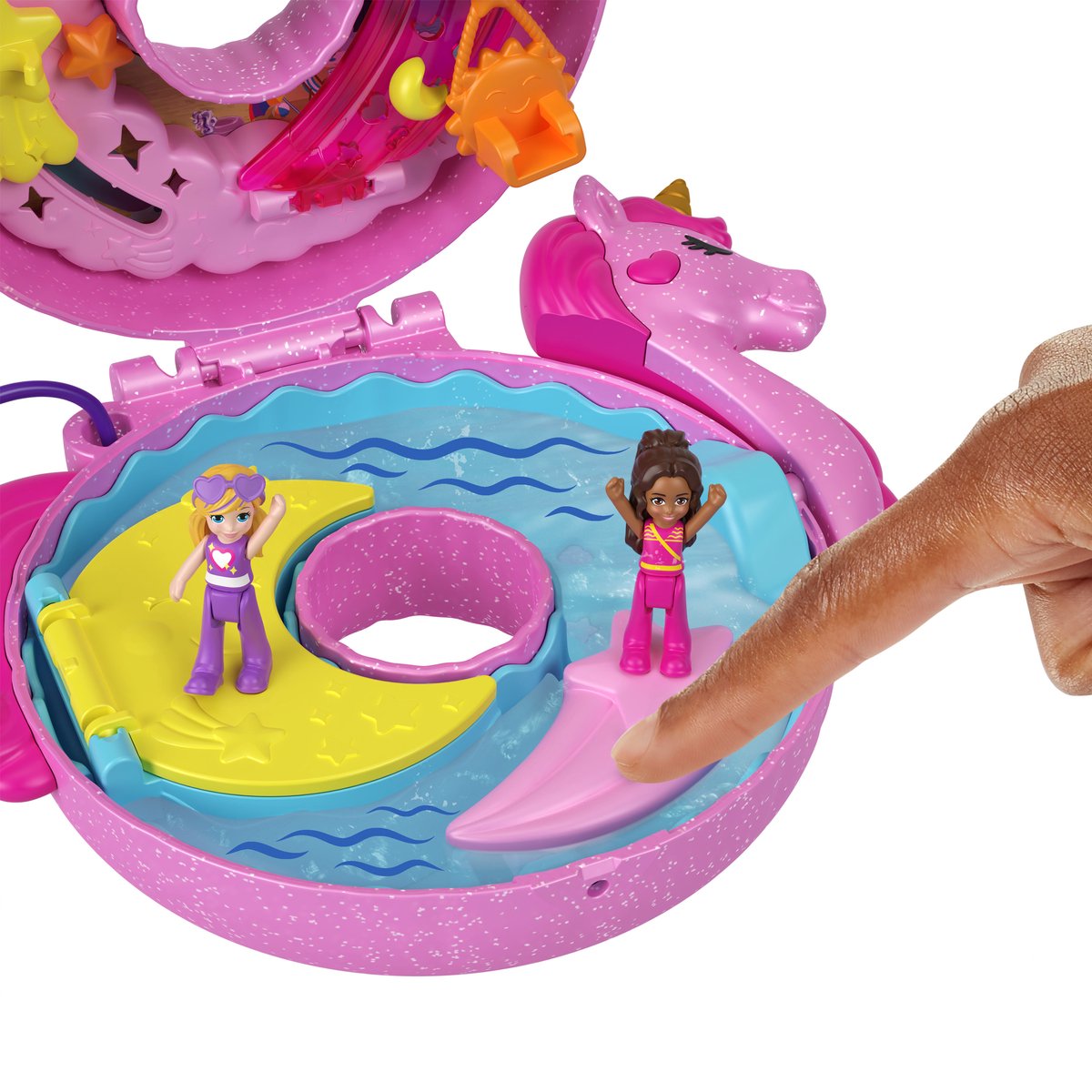 Polly Pocket Sparkle Cove Adventure koffer Eenhoorn - Speelfigurenset