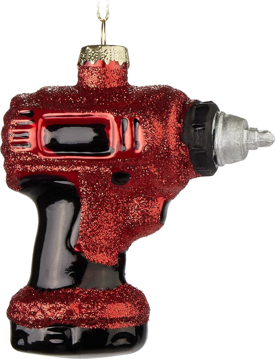 Brubaker Accuschroevendraaier Rood - Handbeschilderde Kerstbal van Glas - 9 cm Boombal voor Ambachtslieden - Mondgeblazen Kerstboomversieringen - Decoratieve Kerstversiering Hangers Draadloze schroevendraaier