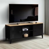 TV meubel Ester 2 deuren zwart metaal en blad hout industrieel design 113 cm