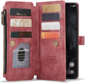 CaseMe C30 Hoesje Geschikt voor Google Pixel 8 Pro | Wallet Zipper Book Case met Pasjeshouder | Beschermhoes met Portemonnee | Rood