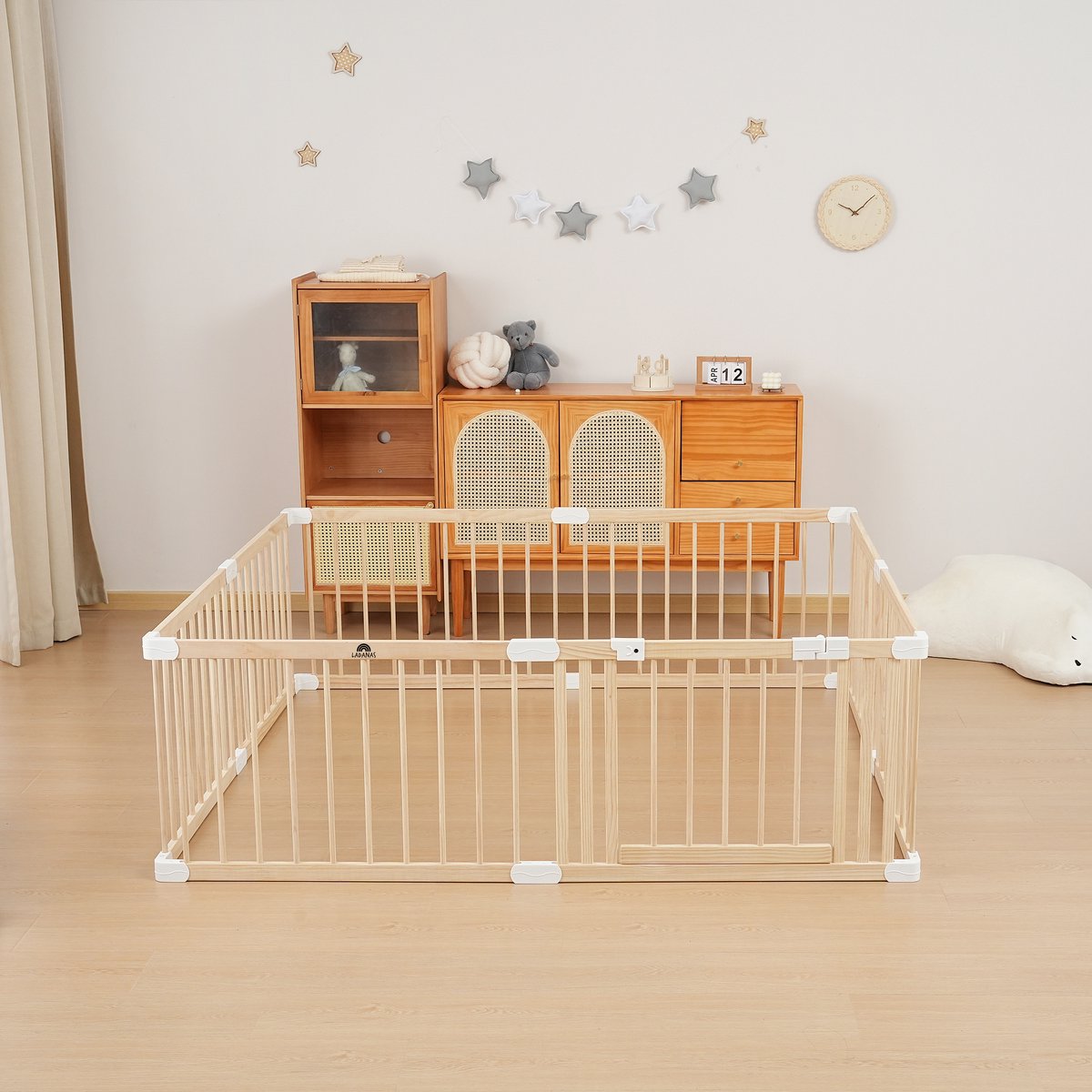 Houten Grondbox Baby & Extra Dikke Speelmat - 140x200 cm - Stabiele, Ongelakte Babybox met Deurtje - Eenvoudige Montage & Demontage (10 min) – foto 2