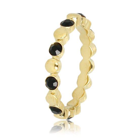 My Bendel - Smalle gouden ring met zwarte steentjes - Smalle gouden ring met zwarte steentjes - Met luxe cadeauverpakking