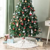 Kerstboomrok met gouden sneeuwvlokken, imitatiebont, 90 cm, wit pluche, borduurwerk, sneeuw, mat, voor Kerstmis, nieuwjaar, feestdagen, feestdecoratie (goud, 90 cm)