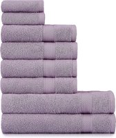 Handdoekenset Paars, Paars, Lavendel / 2 Badhanddoeken + 4 Handdoeken + 2 Gasthanddoeken, Handdoekenset 100% Katoen Absorberend Superzacht Badstof Turks Luxe, 8 Stuks