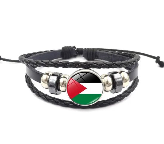 Akyol - Armband - Free Palestina armband - Palestina - leren armband - palestijnse vlag - No war - zwarte armband
