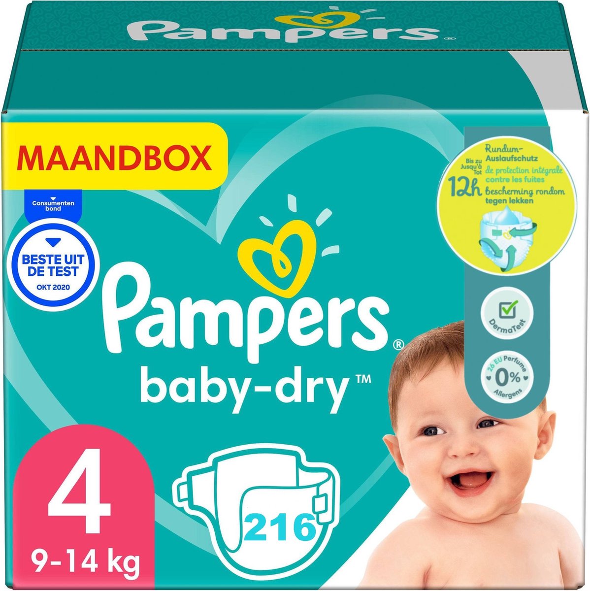 Pampers - Baby Dry - Maat 4 - Maandbox - 216 luiers - 9/14 KG