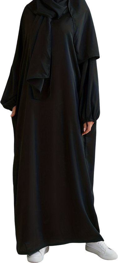Livano Abaya - Gebedskleding Dames - Islamitische Kleding - Jilbab - Khimar - Vrouw - Alhamdulillah - Zwart