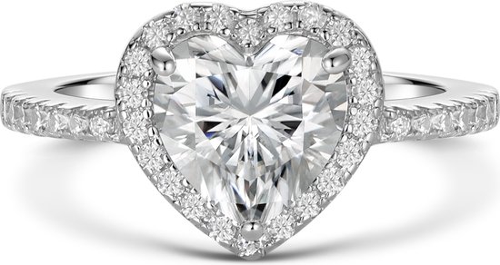 Heartshine - Bague Ring cœur en or blanc 14 carats en serti halo
