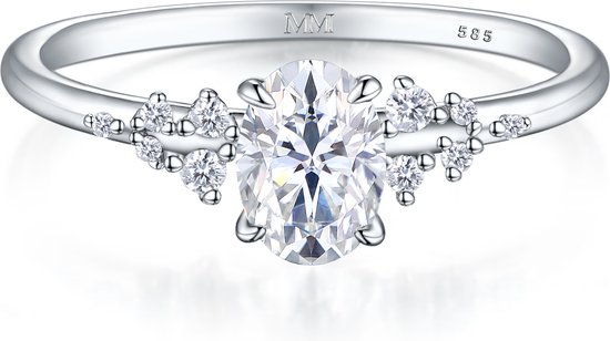 Ovaline - Platinum Ovaal Moissanite Ring met Minimalistische Zijstenen - 0.9 karaat