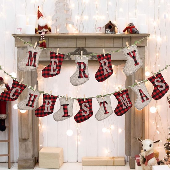 Bannières de Joyeux Noël, bannières de Noël en toile de jute en forme de  chaussette,... | bol