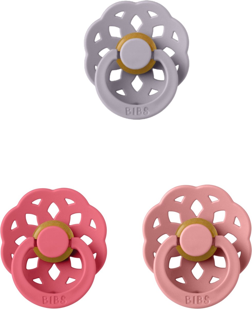 Goedkoopste BIBS Boheme Fopspeen set 3 stuks Coral,Dusty Pink en Dusky Lilac 6-18 maanden maat 2