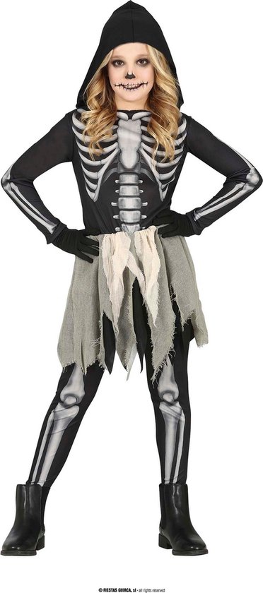 Guirca - Costume Fantôme & Squelette - Squelette Pas So Hungry - Fille - Zwart, Grijs - 5 - 6 ans - Halloween - Déguisements