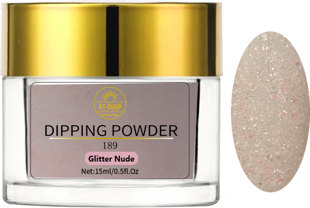 AT-Shop - Dipping Powder - 189 Glitter Nude - Te Gebruiken met elk merk Dip Powder - Dip poeder - Dip nagel - Nailart - Nail- Pink Gellac starter set