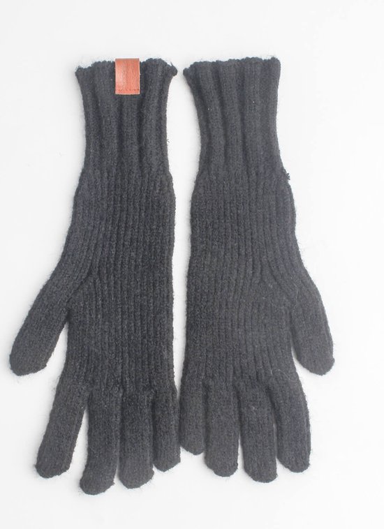 Auxane handschoenen- Accessories Junkie Amsterdam- Dames- Winter- Warme handen- Leren label- Opening vingertopper- Extra lang- Zwart