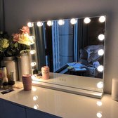 Hollywood spiegel met verlichting 15 dimmer LED lampen make-up spiegel met verlichting met Type-C USB oplaadpoort 3 lichtstanden, Hollywood make-up spiegel met verlichting wit 58x48cm