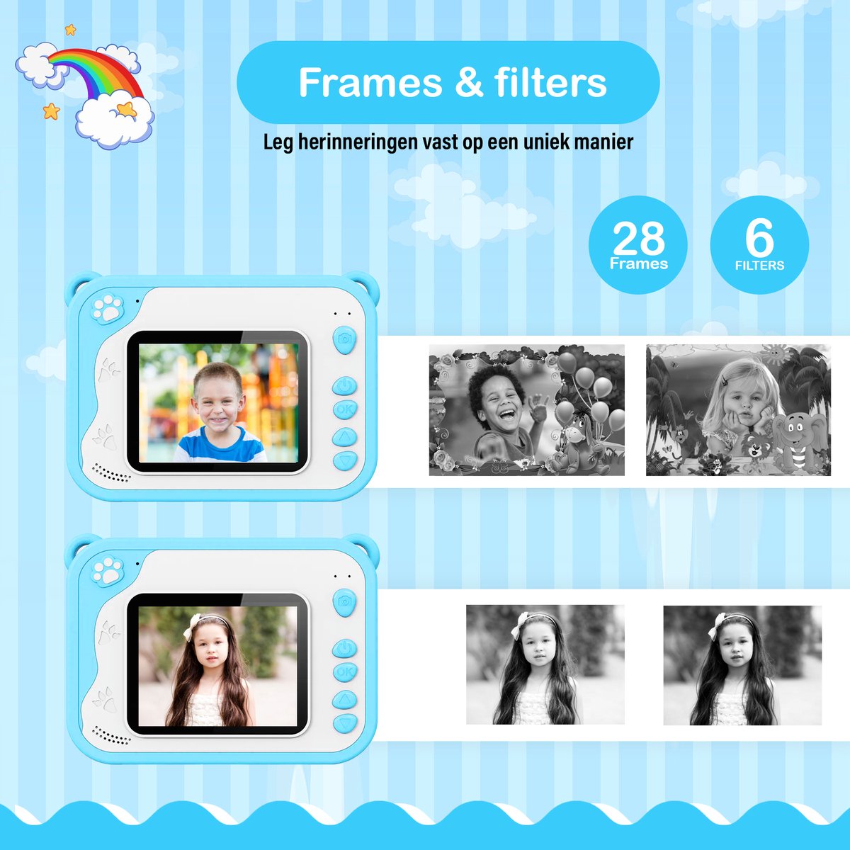 Ilona® 3 IN 1 Digitale Kindercamera met Fotoprinter + Instant print + Speelcamera - 32GB micro sd kaart - Camera Kinderen - Vlogcamera met Games - Fototoestel voor Kinderen - Klein Formaat Speelgoed - Met Videofunctie - Blauw — cadeau in Spellen & Speelgoed - foto 6