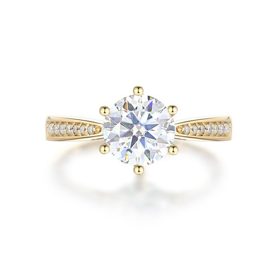 Sophia - 14k Geelgouden Moissanite Verlovingsring met Pavé Zijstenen - 2 karaat