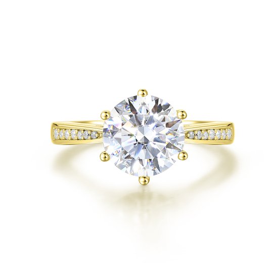 Sophia - 18k Geelgouden Moissanite Verlovingsring met Pavé Zijstenen - 3 karaat