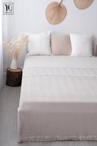 Couvre-lit, XL, 150 x 200 cm, piqué gaufré, grande couverture salon, couvre-lit, couverture canapé, couverture couvre-lit pour canapé et lit, 85% coton et 15% polyester recyclé, motif gaufré, beige