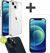 iMoshion Hoesje Shockproof Premium & Screenprotector Gehard Glas & 2 Pack Camera Lens Protector Geschikt voor iPhone 13 - Transparant