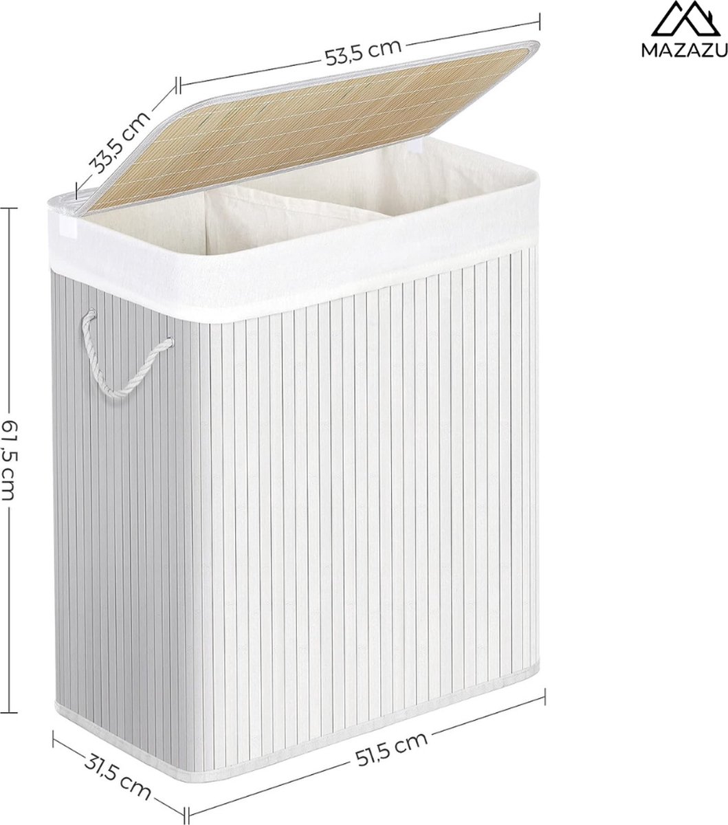 MIRA Home - Wasmand - Kledingmand - Wassorteerder - Laundry Basket - Bamboe - Wit - ‎51.5x31.5x60.5