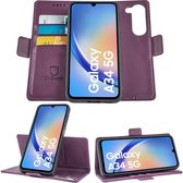Geschikt voor Samsung Galaxy A24 Book Case Hoesje - Uitneembaar Hoesje - Magnetische Sluiting - Portemonnee Paars