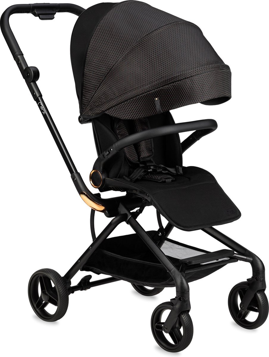 MoMi Wandelwagen - Comfortabele Buggy - Adelle met omkeerbaar zitje & XL Zonnekap - Black-Gold (geschikt van 6mnd - 22kg)
