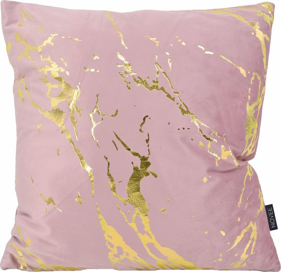 Metallic Marble Pink / Gold Kussenhoes | Velvet / Polyester | 45 x 45 cm