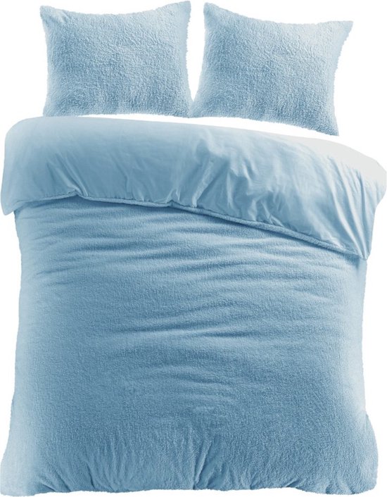 Droomtextiel Teddy Fleece Dekbedovertrek Blauw - Lits-jumeaux - 240x200/220 cm - Heerlijk Zachte Teddy