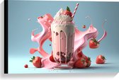 Canvas - Milkshake - Aardbei - Chocola - Slagroom - Rietje - 60x40 cm Foto op Canvas Schilderij (Wanddecoratie op Canvas)