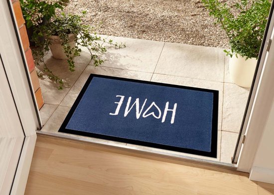 Design deurmat Love Home wasbaar 30°C - donkerblauw 45x75 cm