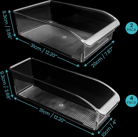 Kurtzy 2 Pak Keuken Koelkast & Kasten Opslag Trays - 34,5 cm Totale Lengte - Doorzichtig Plastic Koelkast Bakken - Badkamer, Kelder, Lade, Diepvries & Huisopslag