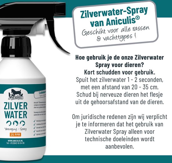 Aniculis - Zilverwater Colloïdaal Spray voor honden, katten, paarden en andere dieren (250ml) - Reiniging en verzorging van de huid - 25PPM - Aniculis