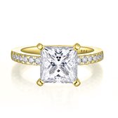 Celestia - 18k Geelgouden Princess Moissanite Ring met Pavé Zijstenen - 2.1 karaat