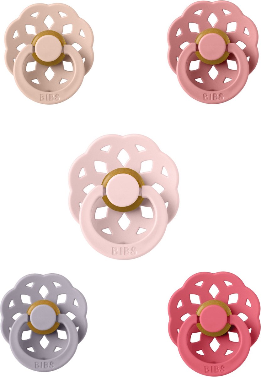 Goedkoopste BIBS Boheme Fopspeen set 5 stuks 0-6 maanden Coral,Dusty Pink,Blossom,Blush en Fossil Grey maat 1