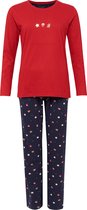 Happy Shorts Dames Kerst Pyjama Set Shirt Rood + Donkerblauwe Broek Met Gingerbread Print - Maat L