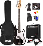 Max Gigkit Bass Guitar avec amplificateur 40 Watt - Support de guitare - Housse de guitare - Zwart