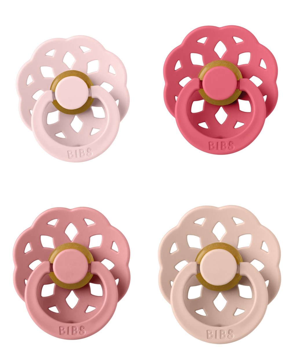 Goedkoopste BIBS Boheme Fopspeen set 4 stuks Coral,Dusty Pink,Blossom en Blush 0-6 maanden maat 1