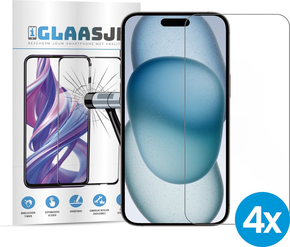 iGlaasje - 4x Screenprotector Telefoonglas Beschermglas - geschikt voor iPhone 15 Pro Max