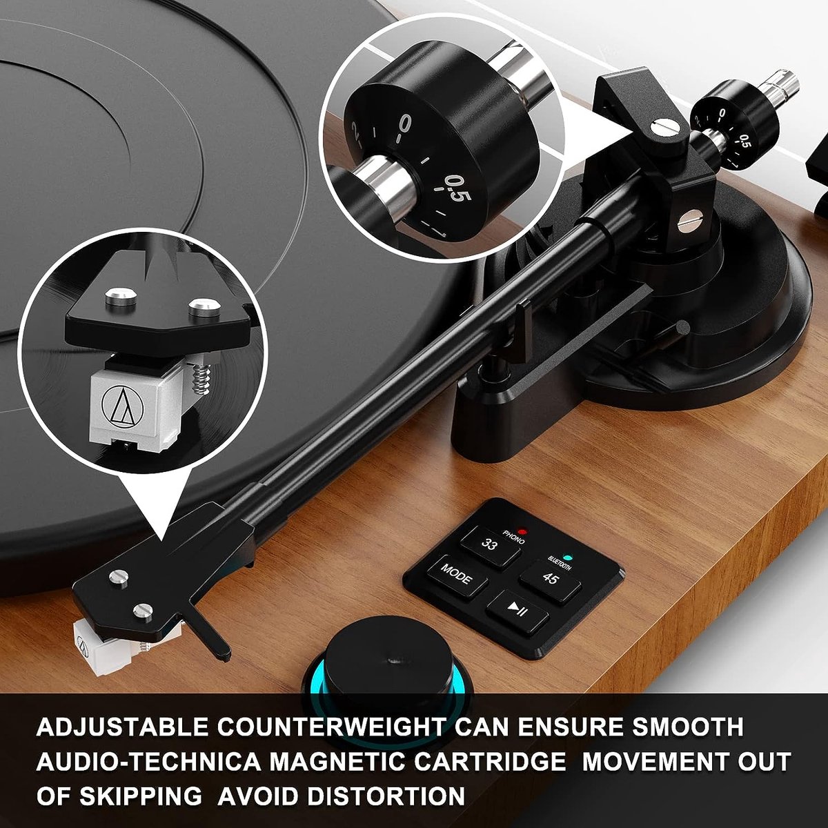 DIGITNOW - Tourne-disque Bluetooth - Lecteur vinyle avec Enceintes stéréo  sans fil 36