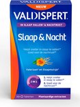 Blauwe doos van Valdispert Slaap & Nacht, met oranje golf aan de zijkant. Tekst: Nieuw, Valdispert, Slaap & Nacht.