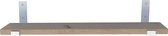 GoudmetHout - Massief eiken wandplank - 180 x 15 cm - Licht Eiken - Inclusief industriële plankdragers L-vorm UP MAT WIT - lange boekenplank
