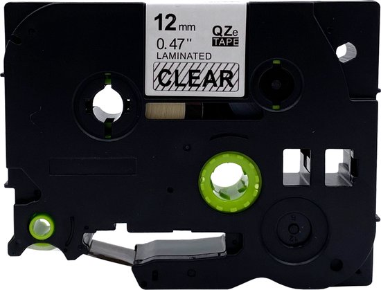 Zwarte labelcassette van 12 mm met de tekst "CLEAR".