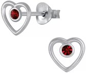 Joy|S - Zilveren hartje oorbellen - 7 mm - kristal rood