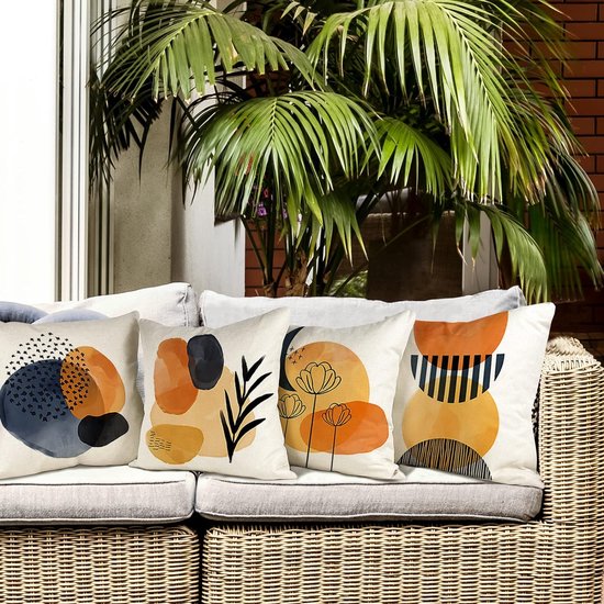 ZWJD Kussensloop 40 x 40 cm, set van 4 outdoor kussens, sierkussens, linnen, kussenhoezen, geometrisch patroon, kussenhoezen voor bank, woonkamer