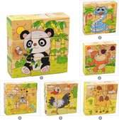 Playos® - Blokpuzzel - 9 Blokken - Safari Dieren - Educatief Speelgoed - Dieren - Safari - Kubus Puzzel - Houten Puzzel