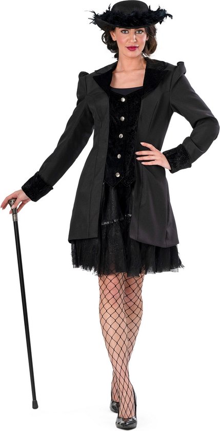Funny Fashion - Middeleeuwen & Renaissance Kostuum - Black Janet Vrouw - Zwart - Maat 36-38 - Carnavalskleding - Verkleedkleding