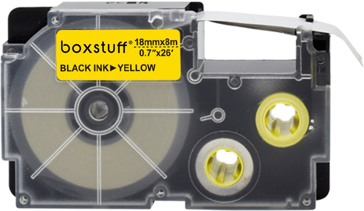 Casio compatible XR-18YW, zwart op geel, 18 mm x 8 m