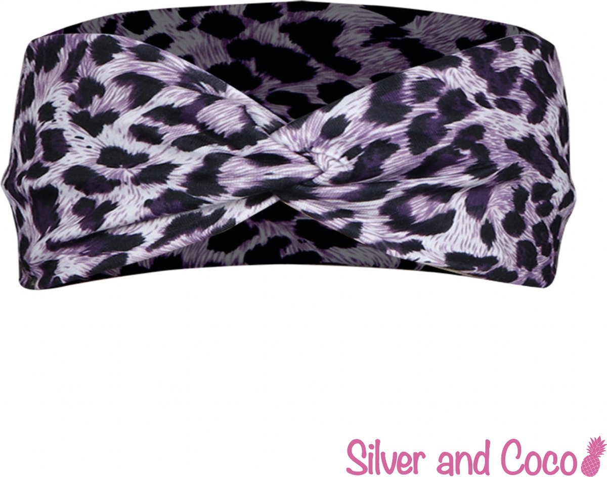 SilverAndCoco® - Gedraaide Haarband Festival Strik Dikke Fluffy Elastische Hoofdband Gedraaid / Geribbelde Brede Boho Vrolijke Zomer Haarbanden Dames / Elastische Meisjes Make up Knoop Bandana Breed - Tijgerprint / Panterprint